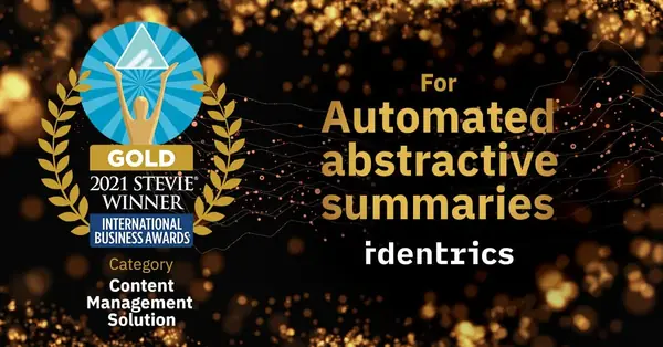 Identrics Won a Gold Stevie Award for Abstractive Summarisation